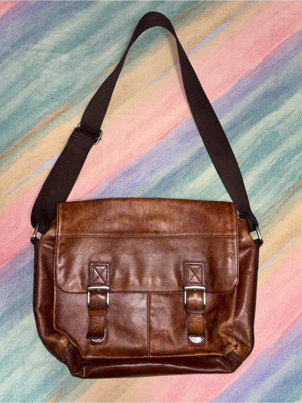 Fossil Leather Messenger Briefcase Work Laptop Bag